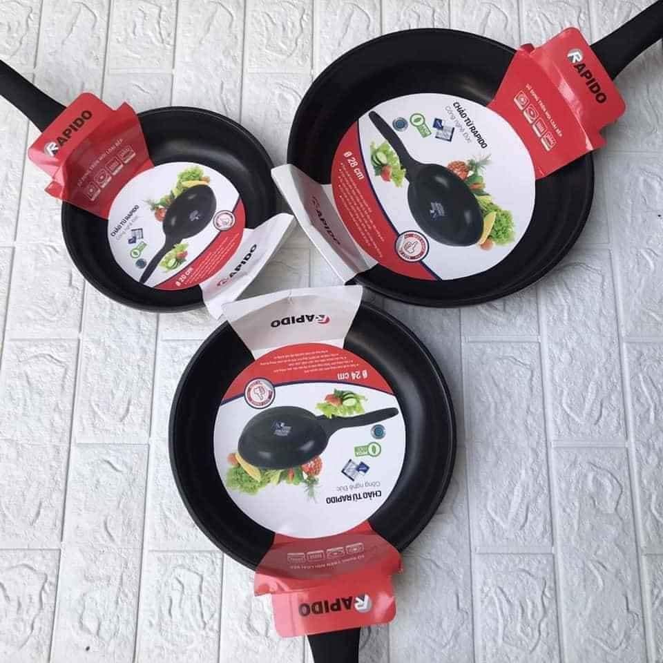 CHẢO CHỐNG DÍNH BẾP TỪ RAPIDO  SIZE 20-24-28CM, CHỐNG DÍNH 3 LỚP TEFLON NHẬP KHẨU MỸ