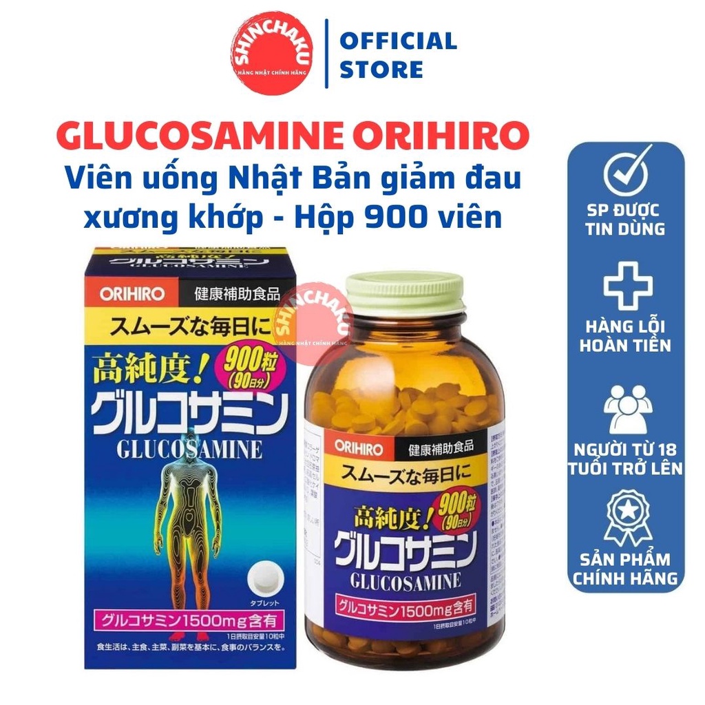 Viên uống bổ sung Glucosamine Orihiro Nhật Bản hỗ trợ giảm đau xương khớp - Hộp 900 viên