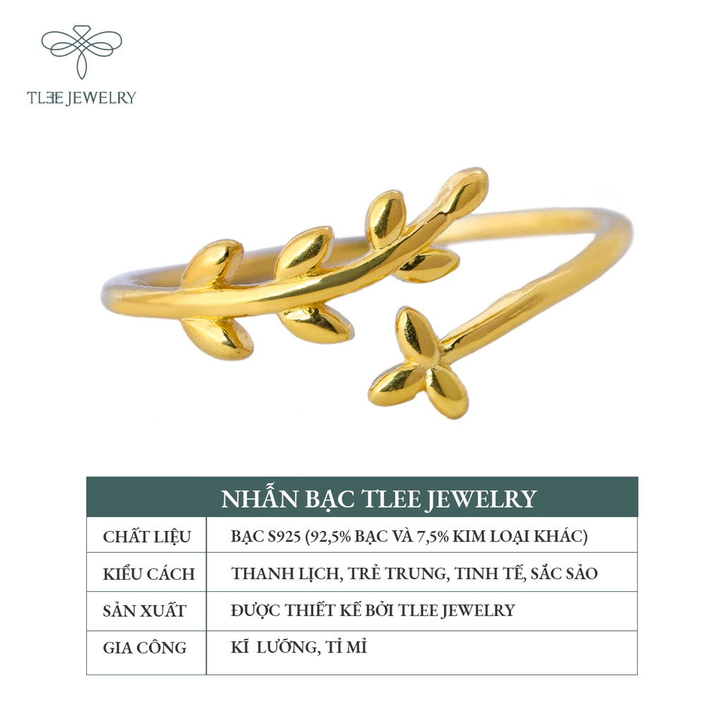 Nhẫn bạc nữ TLEE lá trơn basic mạ vàng 14k dịu dàng NCJ A0130