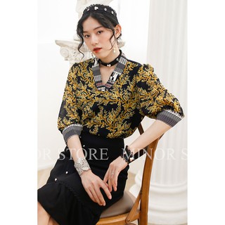 Áo kiểu hoa vàng đen