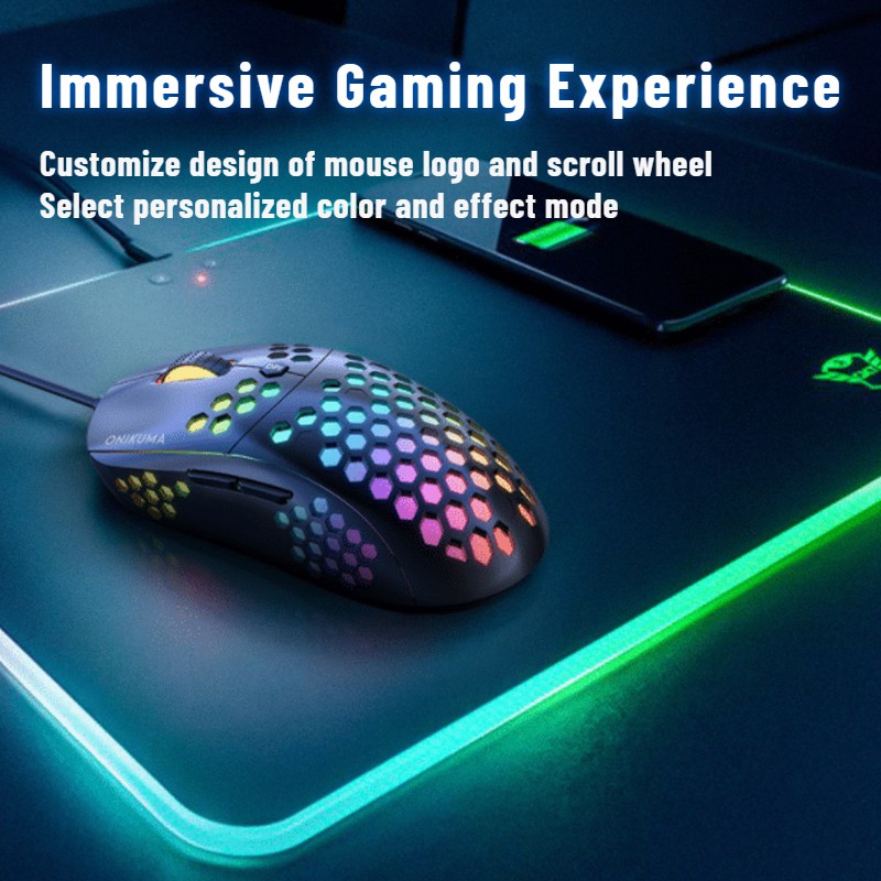 ONIKUMA CW903 Chuột Chơi Game USB Chuột Chơi Game Có Dây Chống Trượt Sáu Tốc Độ DPI Phát Sáng RGB Có Thể Điều Chỉnh