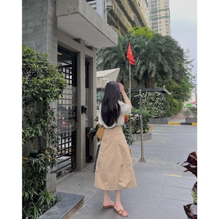 Chân váy Kaki thô dáng midi