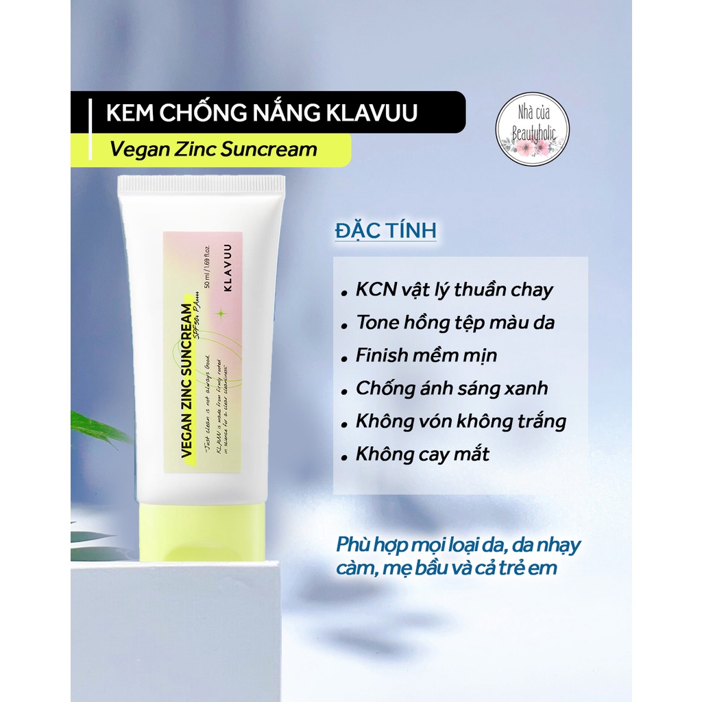 Kem chống nắng vật lý thuần chay KLAVUU VEGAN ZINC SUNCREAM