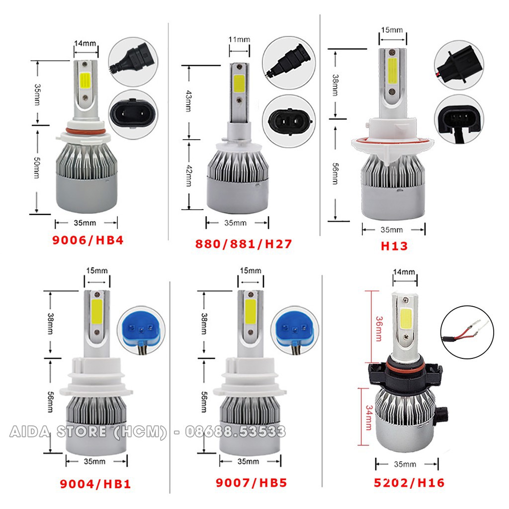 01 bóng đèn LED gầm ô tô chân H8 H9 H11 C6 siêu sáng 36W