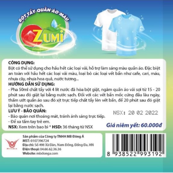 Bột tẩy quần áo màu Zumi 300g - Hàng chính hãng