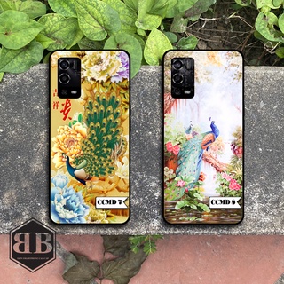 ỐP LƯNG KÍNH CƯỜNG LỰC OPPO A55 hình chim công mẫu đơn