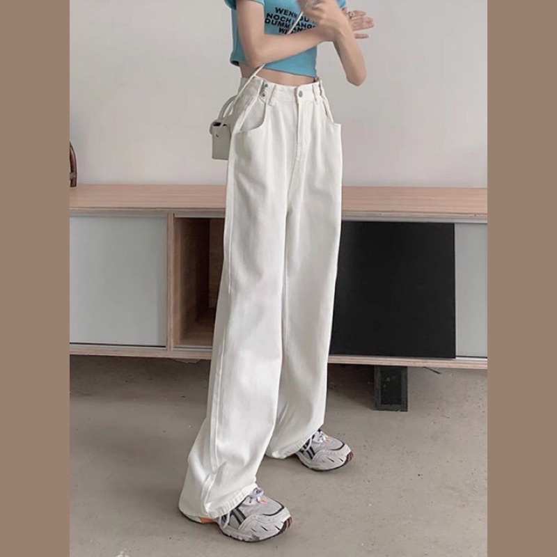 Quần jean bò ống rộng suông xuông nữ jeans cạp cao phong cách Hàn Quốc sành điệu style năm 2022