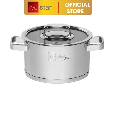 Nồi inox 304 Fivestar 3 đáy quai vuông 16cm / 20cm / 24cm nắp kính , tặng 1 vá canh