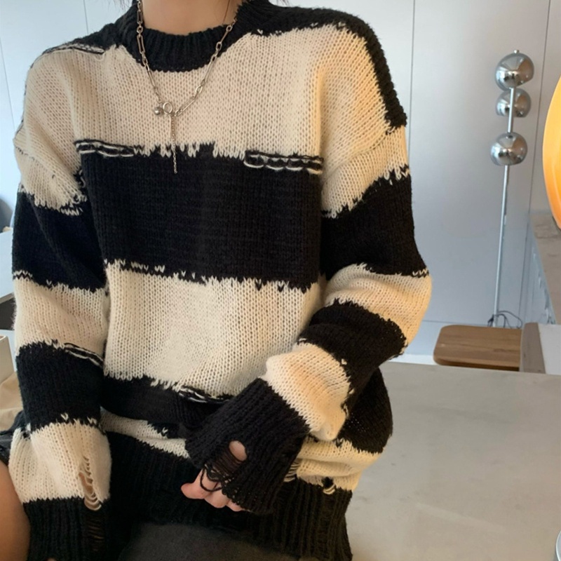 Áo Sweater Dệt Kim Tay Dài Dáng Rộng Thiết Kế Xinh Xắn Cho Nữ