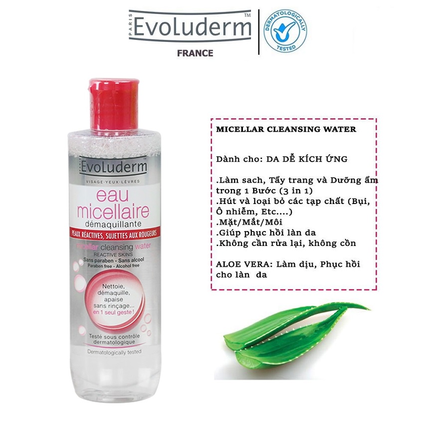 Nước Tẩy Trang Dành Cho Da Nhạy Cảm Evoluderm Micellar Cleansing Water Reactive Skin 250ml