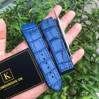 Dây đồng hồ HUB lót da xanh dương tặng kèm tovit thay dây size 19 25 22 BIGBANG BIG BANG ảnh thật kèm video