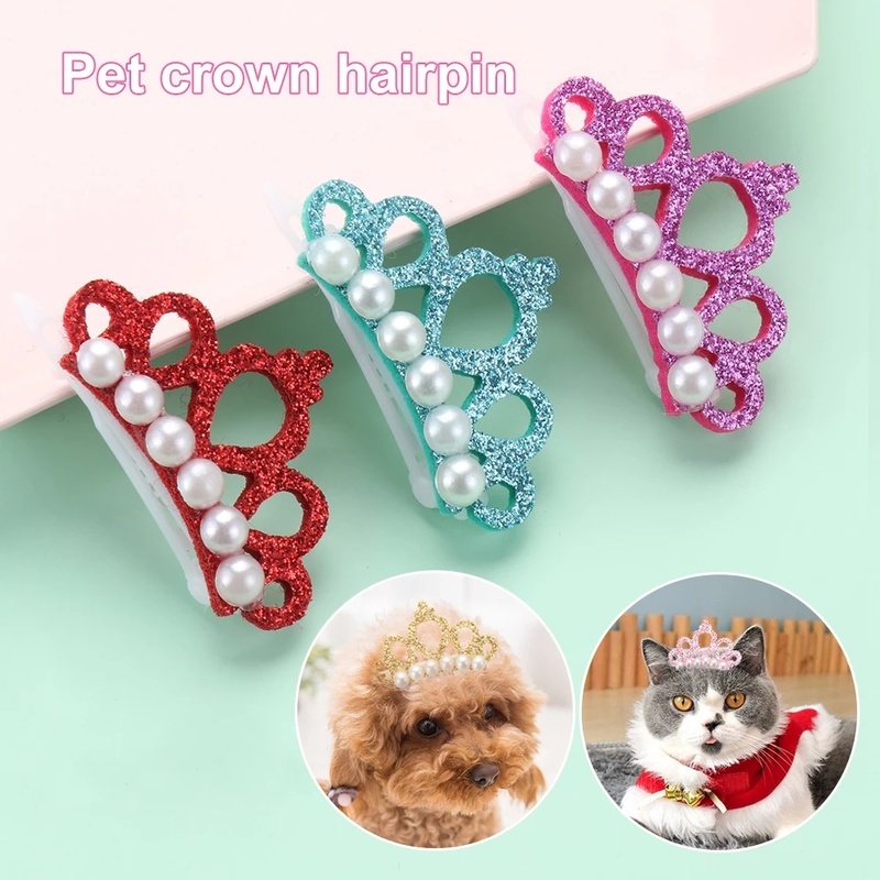 New Pet Crown Pearl Hair Clip / Cute Dog Cat Head Flower / Pet Hair Accessories