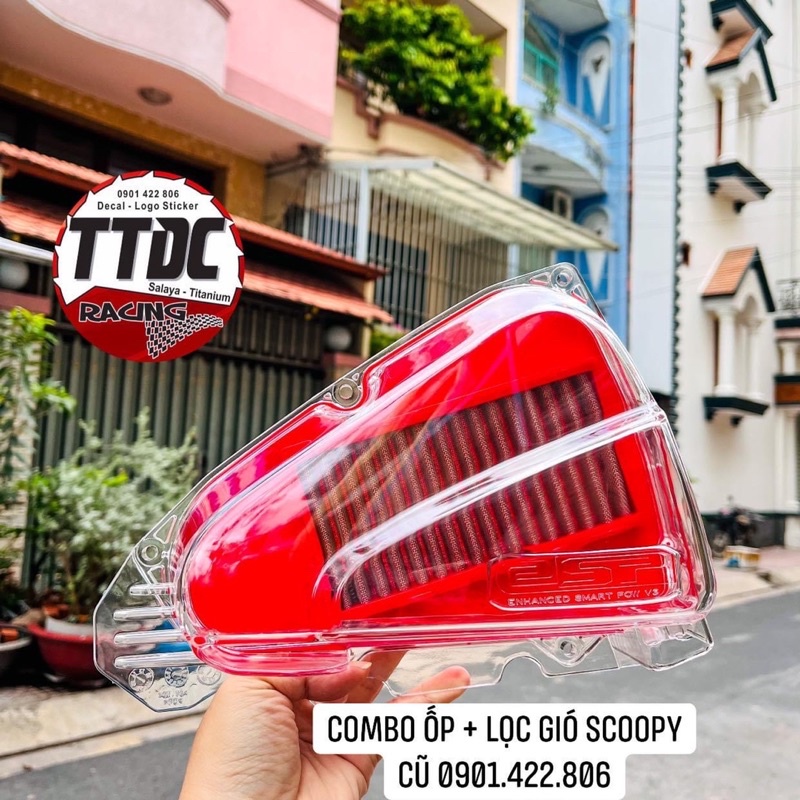 Ốp Pô e + Lọc Gió Đỏ gắn Scoopy 2020 tặng kèm thú như hình