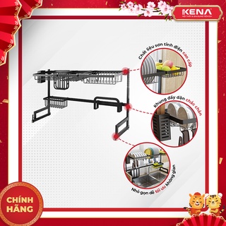 [HÀNG CHÍNH HÃNG] Kệ Úp Chén Đĩa Thông Minh Trên Bồn Rửa Bát Sơn Đen Cao Cấp KENA KN-11, Giá Đựng Bát Đũa Gia Vị