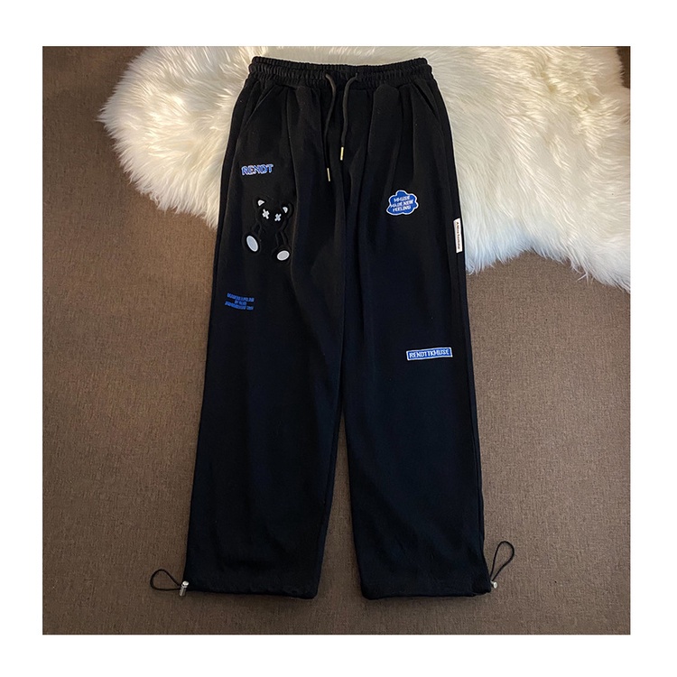 Quần jogger nữ in dập nổi hình con gấu, phong cách Hàn Quốc quần cạp chun dây rút bo gấu - 3 màu Đen, Trắ