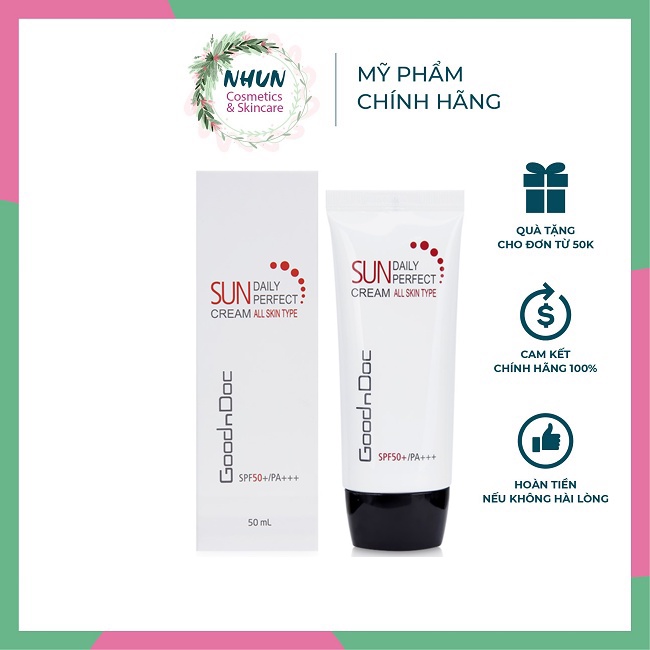 Kem chống nắng GoodnDoc Daily Perfect Suncream SPF 50 + PA+++ 50ml [Kết hợp dưỡng sáng da và nâng tone da] -NHUN