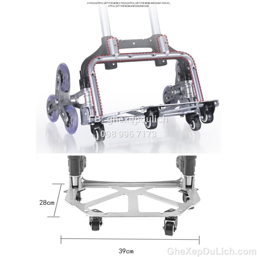 Xe Kéo Hàng Gấp Gọn 6 Bánh Leo Cầu Thang