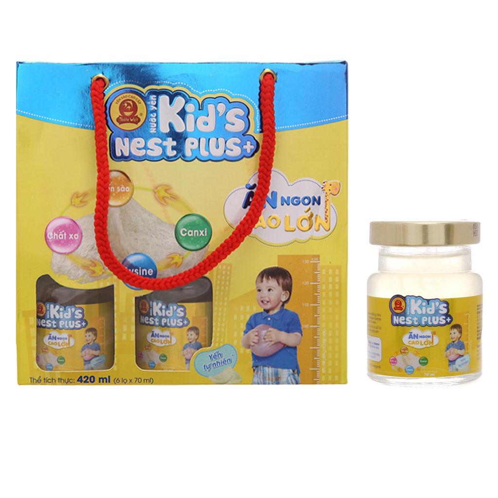 Nước Yến Sào Cao Cấp Thiên Việt Kid's Nest Plus+ Hương Vị Tự Nhiên Hộp 6 Lọ x 70ml (Ăn ngon cao lớn)