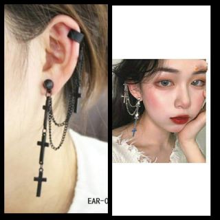 Khuyên tai dây xích chữ thập kpop hottrend