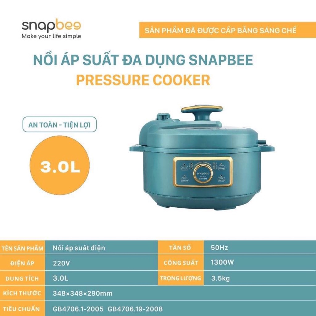 Nồi Áp Suất Đa Năng SNAPBEE SK-203VN 1300W (3 Lít)  BH 12 Tháng Chính Hãng  Nồi Hầm Xương, Nấu Cháo Gà Thơm Ngo