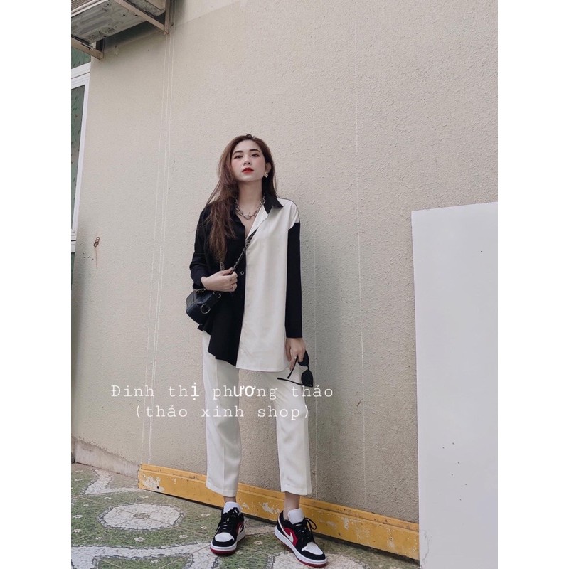 [Mã FAMAYWA giảm 10K đơn 50K] áo sơ mi phối đen-trắng cá tính | BigBuy360 - bigbuy360.vn