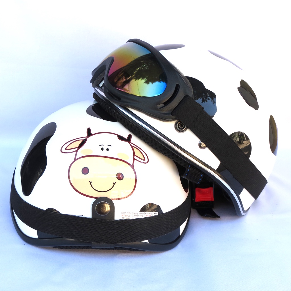 Mũ bảo hiểm 1/2 NTMAX tem bò sữa kính phi công &amp; kính UV