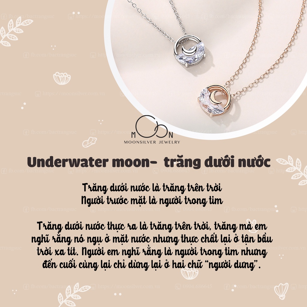 Dây chuyền bạc nữ Moonsilver, vòng cổ bạc hình vòng tròn và mặt trăng Underwater Moon