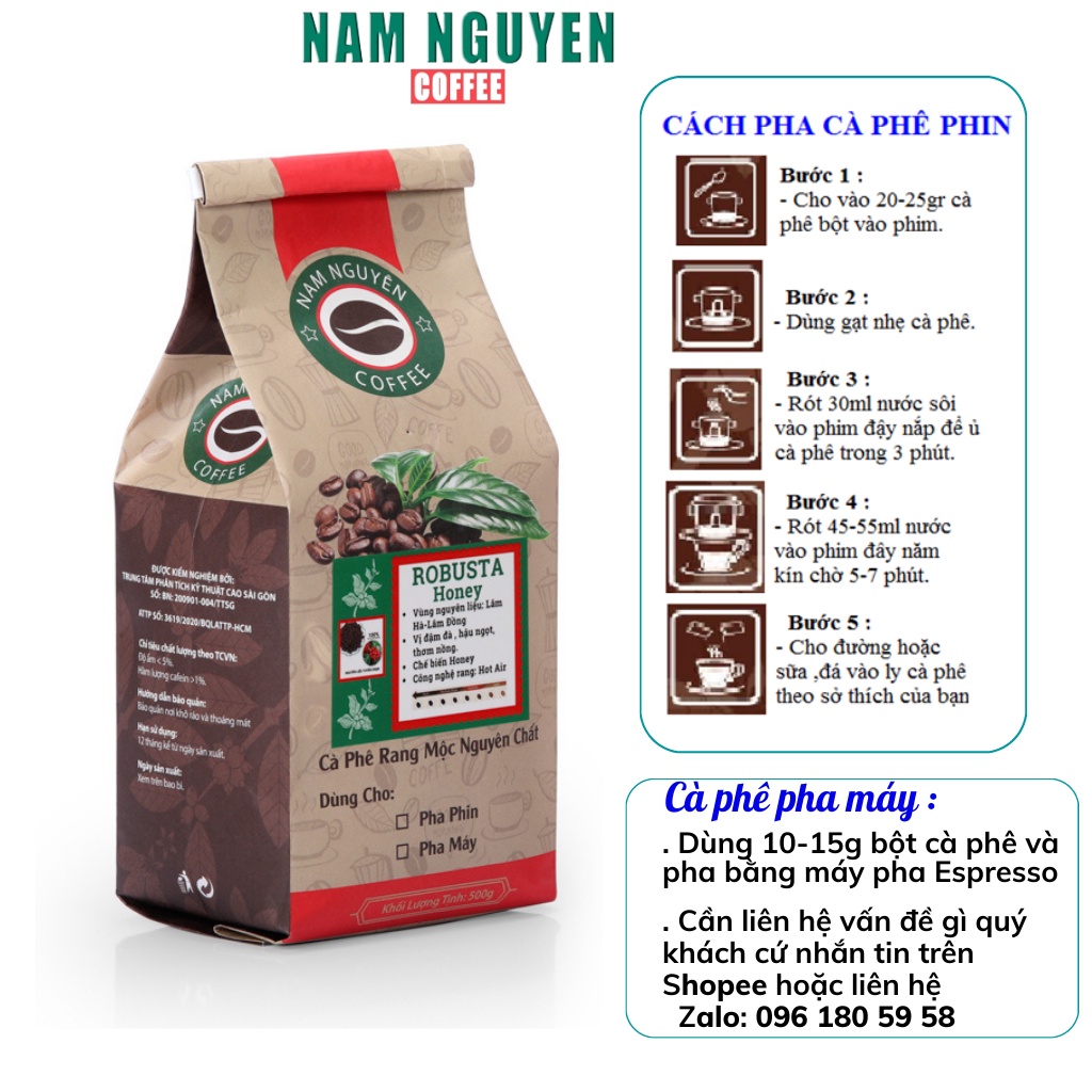 Cà phê rang xay Robusta honey rang mộc vị đắng đầm, hậu ngọt, thơm nồng dùng cafe pha phin , pha máy từ Nam Nguyên