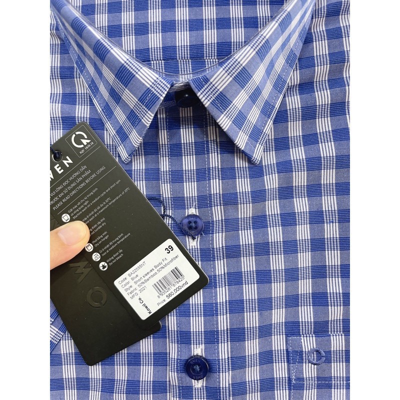 Áo Sơ Mi Nam Ngắn Tay Owen BA22555NT Sơ Mi Cộc Tay Công Sở Cao Cấp Màu Trắng Kẻ Caro Xanh Đậm Vải Sợi Tre Dáng Body Fit | BigBuy360 - bigbuy360.vn