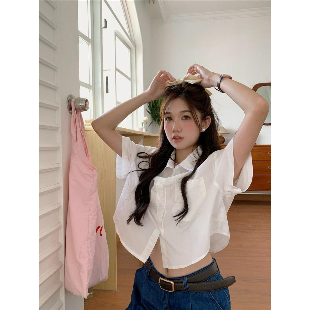 Hàng Mới Về Áo Sơ Mi Trơn Ngắn Tay Dáng Rộng Phong Cách Hàn Quốc Thời Trang Mùa Hè 6404