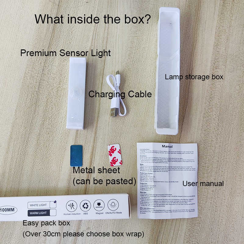 Đèn led cảm biến tự động thông minh không dây dùng pin sạc kích thước 10cm/21cm/30cm/50cm màu trắng/ ấm dạng hút từ tính | BigBuy360 - bigbuy360.vn