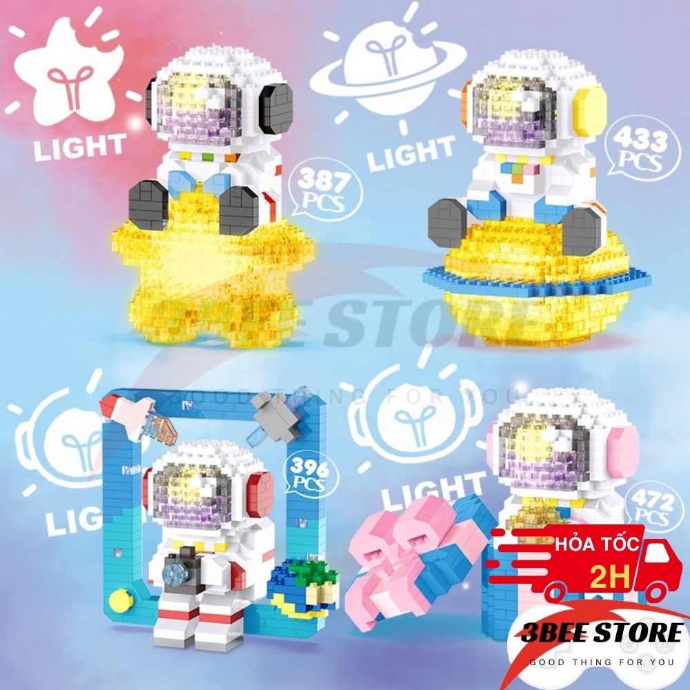 Lego mô hình lắp ghép phi hành gia vũ trụ phát sáng, Lego mini nhân vật hoạt hình, đồ chơi giáo dục 3beehome