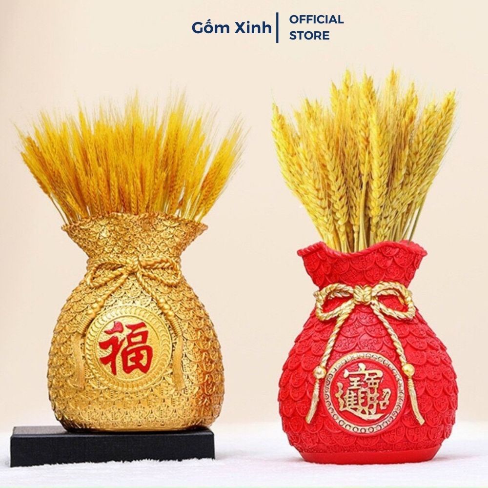 Túi Vàng Tài Lộc Túi Tiền Phong Thủy Bình Hút Lộc Cắm Hoa để ban thần tài