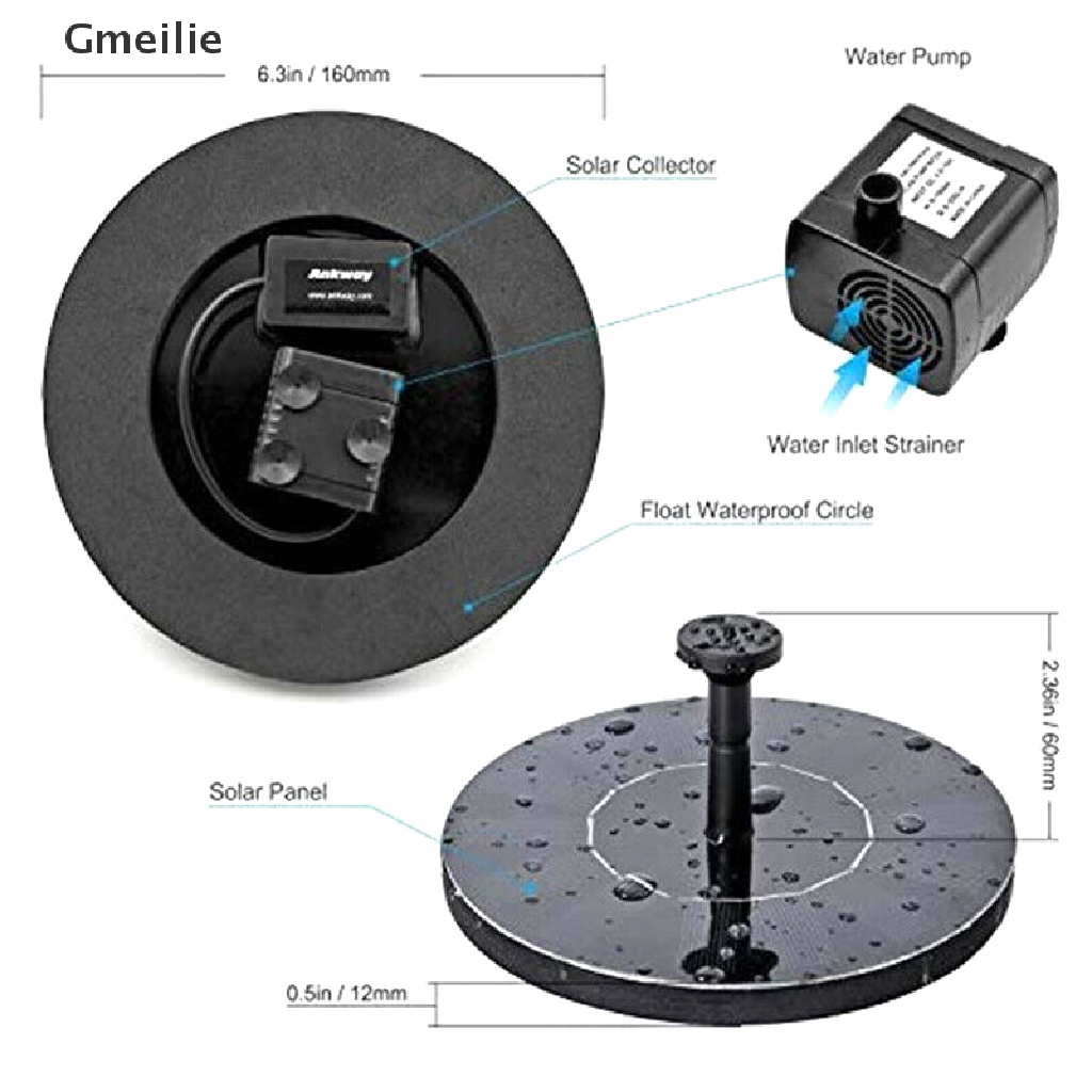 Gmeilie Solar Powered Floating Bird Bath Water Fountain Outdoor Pond Pool Garden Patio VN