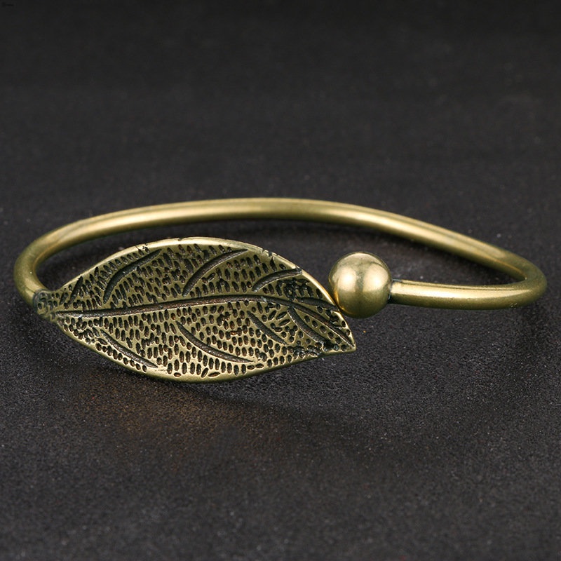 Yueying Vòng Đeo Tay Hình Lá Bằng Đồng Nguyên Chất Có Thể Điều Chỉnh Dành Cho Nữ