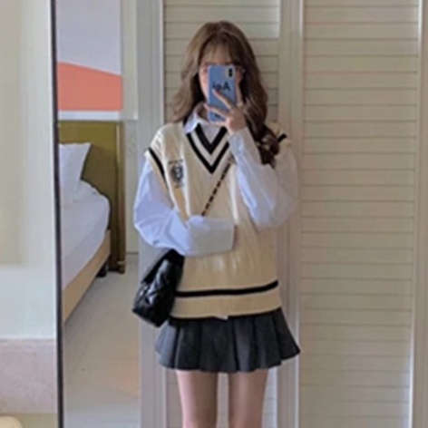 Áo dệt kim không tay dáng rộng phong cách Hàn Quốc thời trang mùa thu cho nữ 211028 | BigBuy360 - bigbuy360.vn
