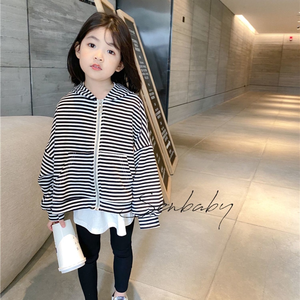 Áo Khoác Cardigan Có Nón Họa Tiết Kẻ Sọc Phong Cách Nhật Bản Thời Trang Xuân Thu Mới 2022 Cho Bé Gái