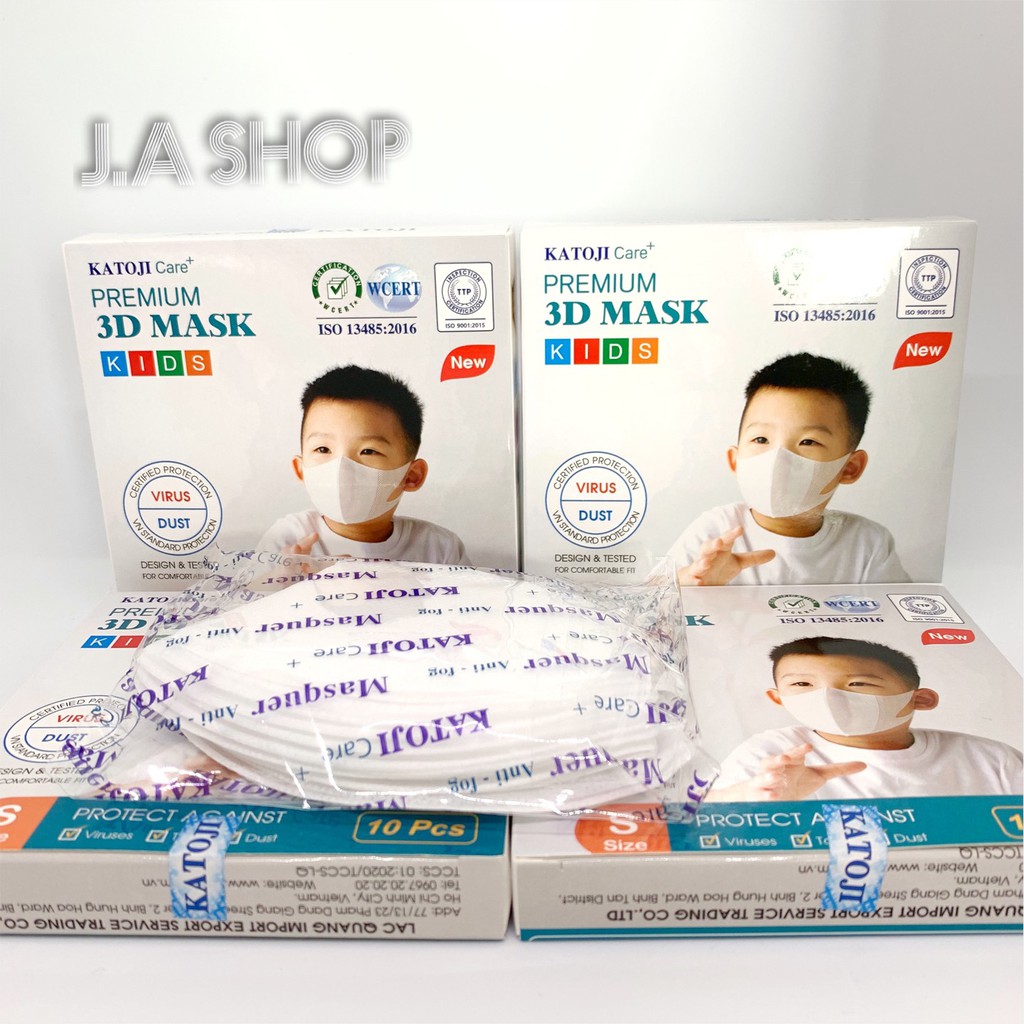 Hộp 10 Cái Khẩu Trang 3D Cho Bé 4 Lớp Kháng Khuẩn KATOJI Hàng Chính Hãng Có Giấy Chứng Nhận Đạt Tiêu Chuẩn