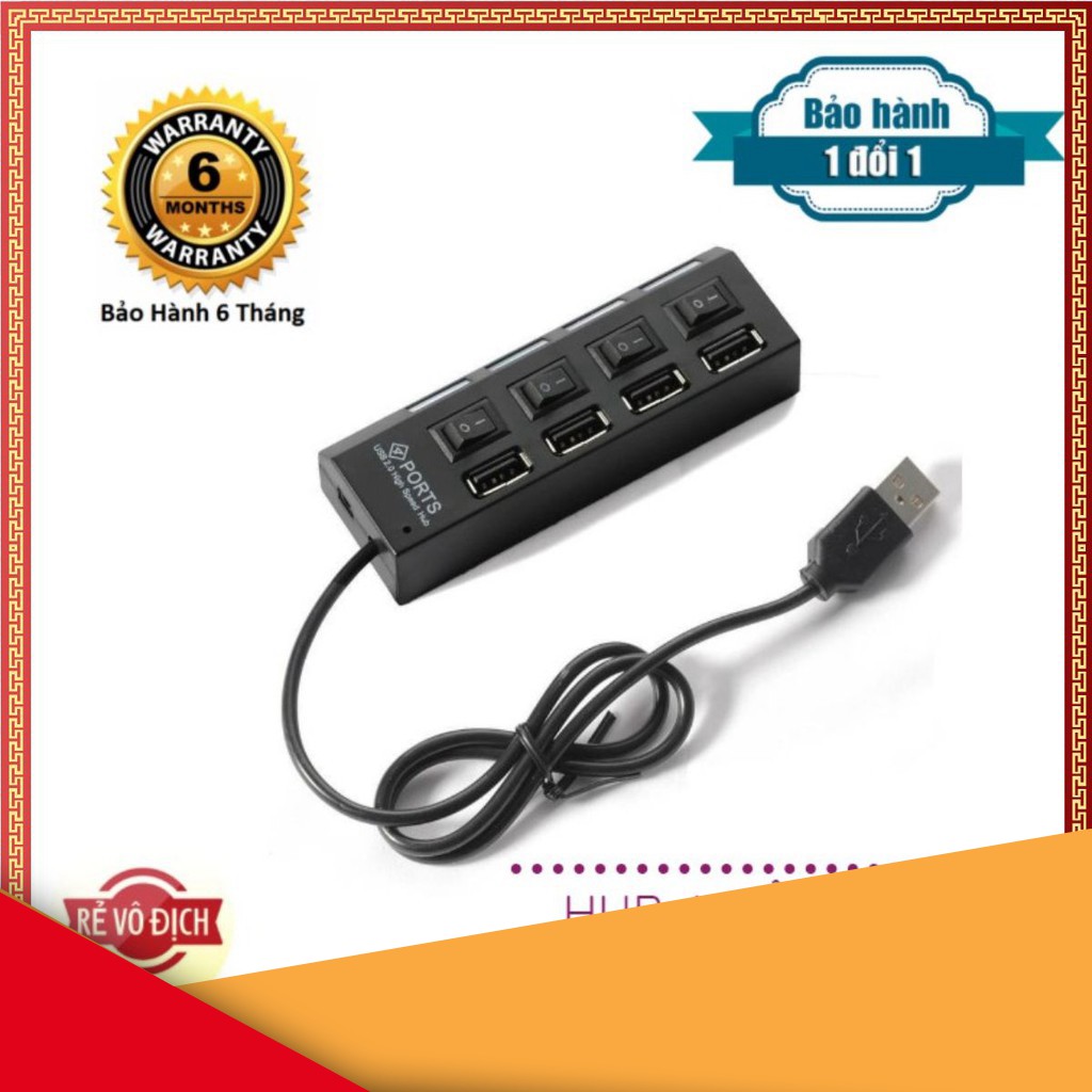 Hub usb hình ổ điện 1 ra 4 có công tắc kèm đèn led usb