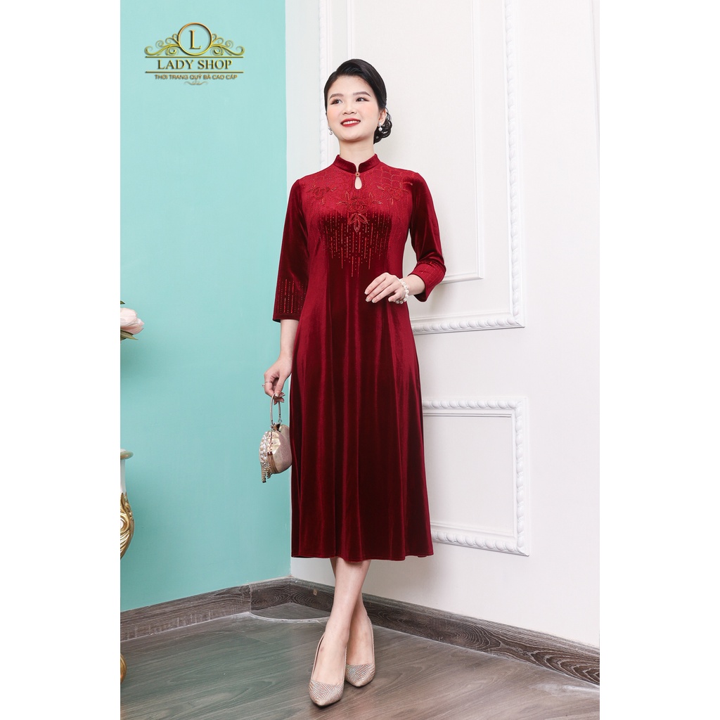Thời trang trung niên Ladyshop Đầm nhung cổ tàu kết thủ công sang trọng TK750 | BigBuy360 - bigbuy360.vn