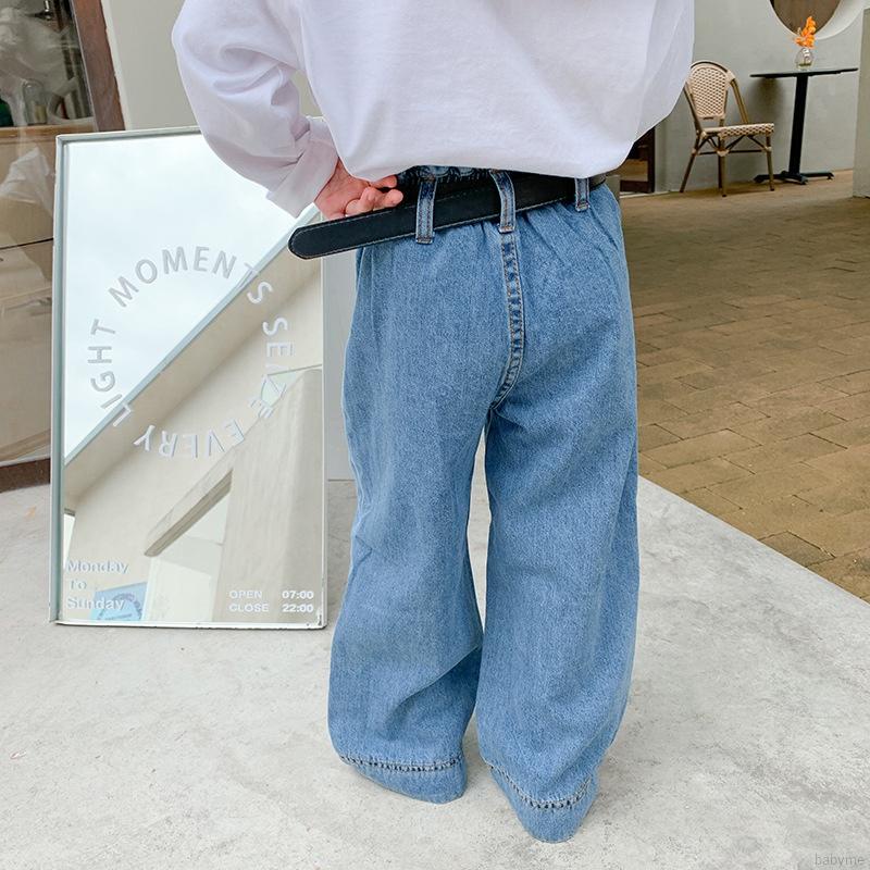 Quần jean ống suông rộng có thắt lưng phong cách Hàn Quốc thời trang dành cho bé gái