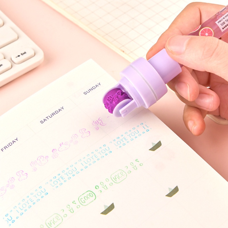 Bút Bi Đa Năng 5 Trong 1 Có Đèn Và Con Dấu Lăn Độc Đáo Cho Bé