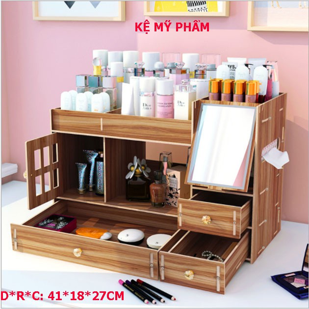 Kệ để mỹ phẩm đa năng gỗ nhiều ngăn chắc chắn mẫu mới