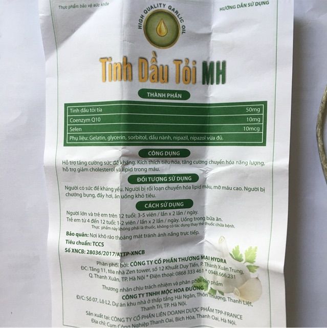 Tinh dầu tỏi MH tăng đề kháng