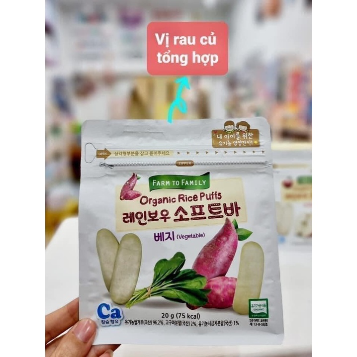 Bánh gạo ăn dặm hữu cơ bổ sung canxi Farm To Family 20gr