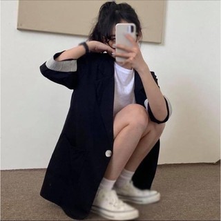 Áo khoác blazer tay lửng cổ tay sọc form chuẩn - Order taobao quảng châu