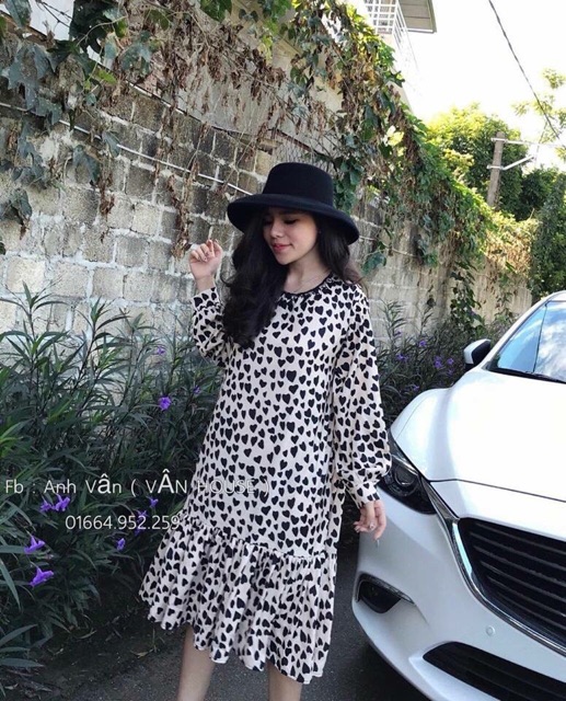 Váy xuông hoạ tiết bi xinh yêu