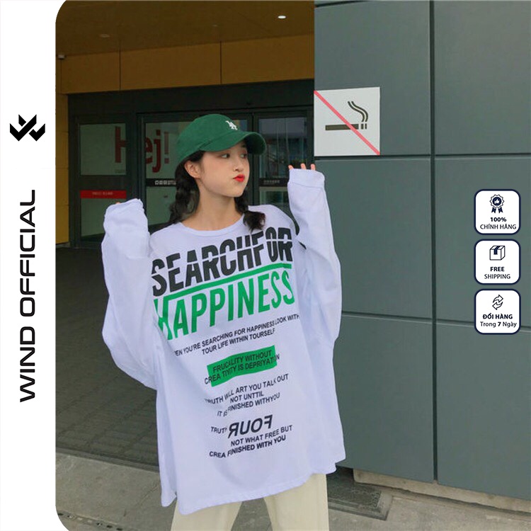 Áo thun tay dài WIND phông unisex form rộng HAPPINES sweater nam nữ oversize ulzzang