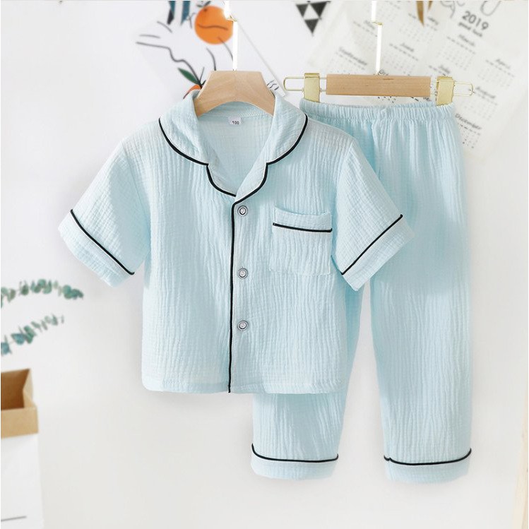 Bộ Đồ Ngủ Cộc Tay Cho Bé Sâu Shop, Bộ Pijama Chất Đũi Nhăn Cực Mát Cho Bé Gái Bé Trai Từ 6-28kg