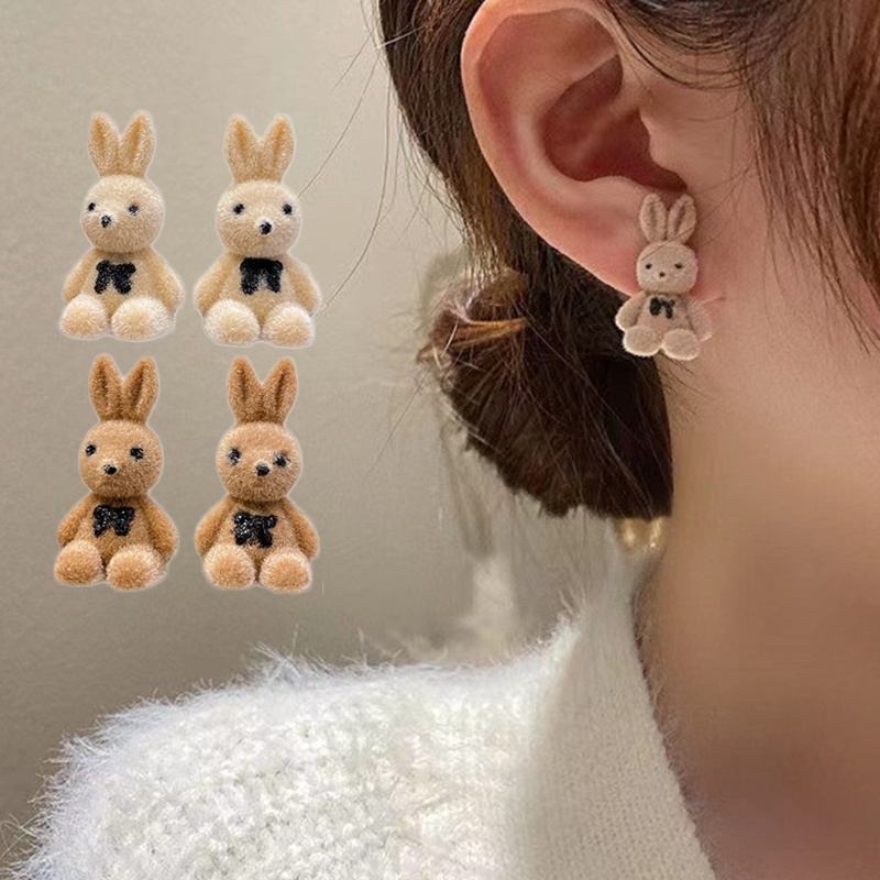 1 đôi bông tai hình thỏ bông phong cách Hàn Quốc đơn giản dễ thương